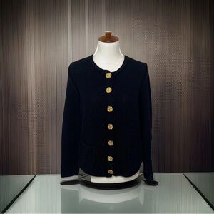 Iris Von Arnim Black Cashmere Cardigan w/Goldtone Buttons Size M